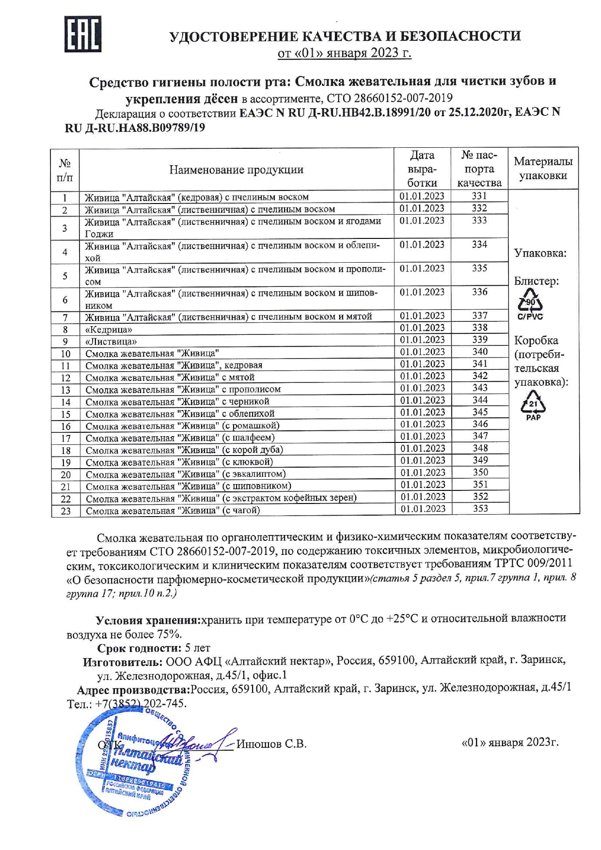 Паспорт №012023